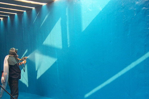 水池防水怎么做?水池做防水施工隊用噴涂機(圖3) 水池做防水施工